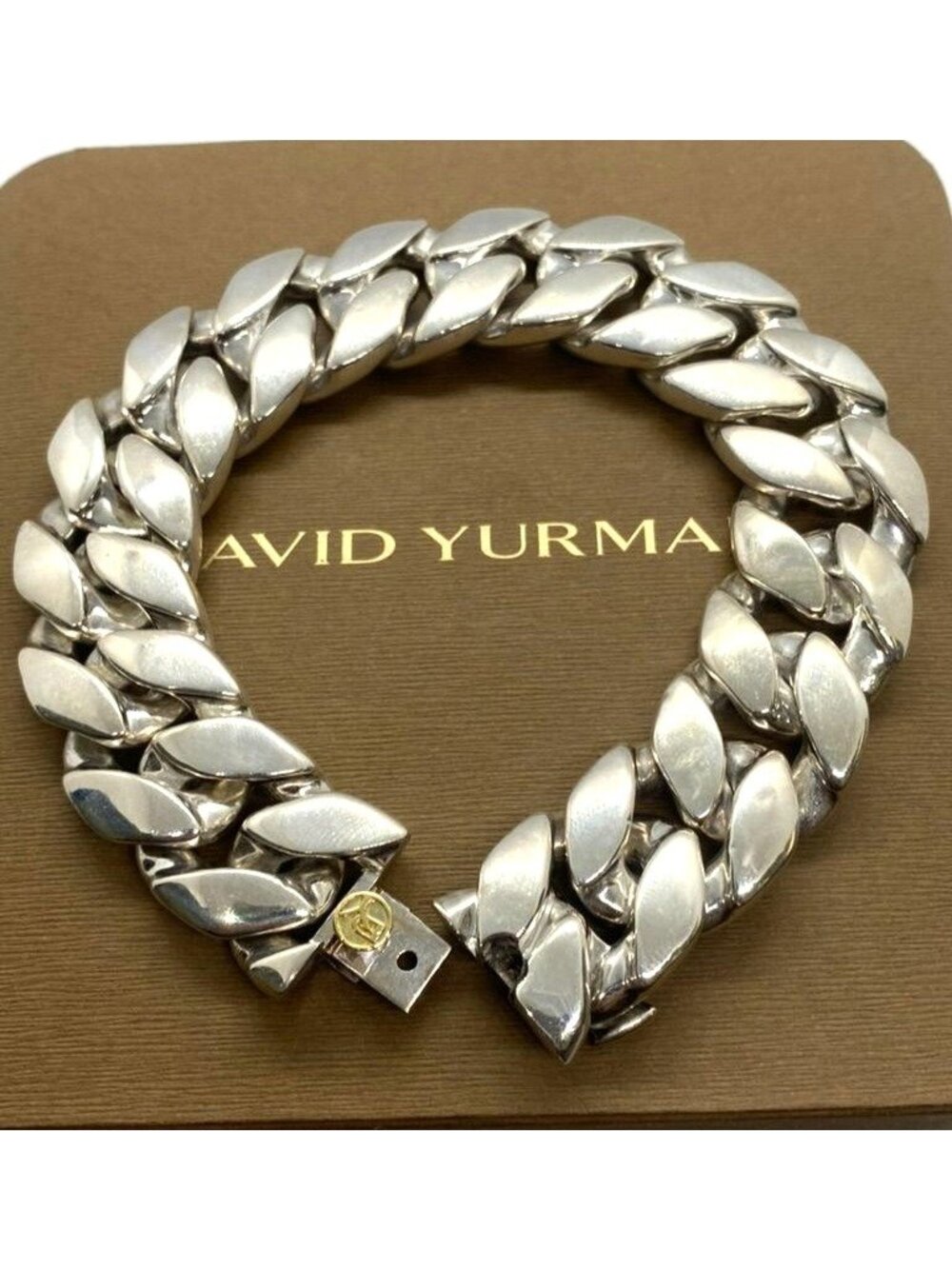 David Yurman Cuban Curb Link Sterling Silver 925 18K Bracelet 19mm Wide